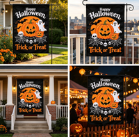 Drapeaux de jardin personnalisés pour Halloween, bannières de décoration extérieure, polyester imprimé numérique haute résolution double face