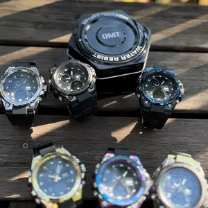 Relógio esportivo de plástico para homens, relógio digital com pulseira de plástico à prova d'água