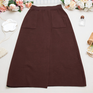 Nouveauté 2025 Jupe Mi-Longue/Maxi Marron en Maille de Qualité Supérieure pour Femme Vente en Gros sur Mesure Élégante Vintage Coupe Droite Douce et Confortable Tenue de Bureau Quotidienne - Product Image 2