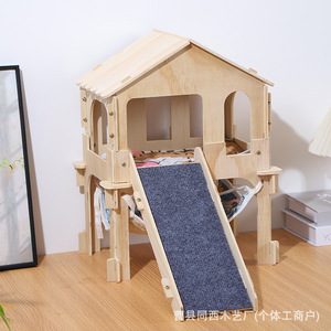 Wooden Guinea Pig Playhouse With <b>Slide</b> And Climbing House For <b>Small</b> Pets Indoor Use - Product Image 4