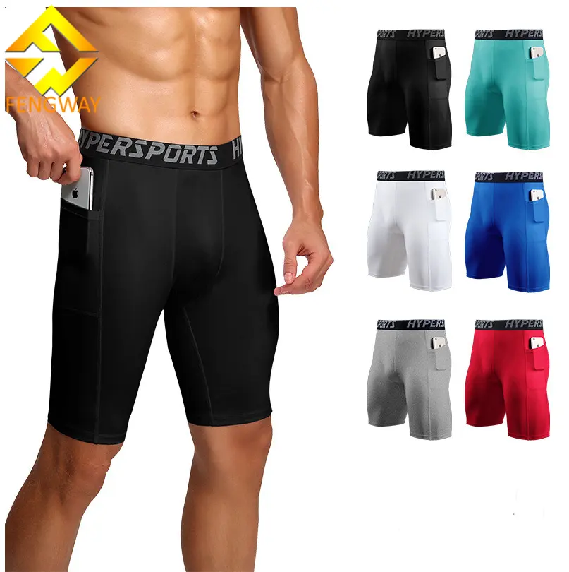 Fengway Custom Summer Men Compression Pockets Shorts Printed Athletic Underwear Men's Tight Briefs Boxers Running Shorts Nylon
