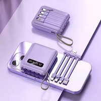 HXB Mini Power Bank Personnalisable 10000mAh avec Affichage LED, 4 Câbles Intégrés, Batterie Li-Polymère, Charge Rapide 10W, ABS