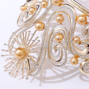 Grande Couronne de Mariage et d'Anniversaire Luxueuse et Imposante, Style Baroque Européen et Américain, Tiara Dorée, Couronne <span class=keywords><strong>Miss</strong></span> Monde Transfrontalière en Alliage Doré - Product Image 4