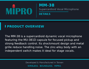 ไมโครโฟนไดนามิก MIPRO รุ่น Rugged Shockmount พร้อมระบบควบคุมเสียงตอบกลับ สำหรับไมโครโฟนไดนามิกตะแกรงโลหะที่ทนทาน - Product Image 5