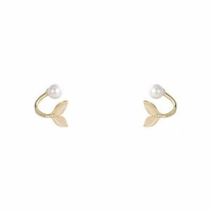 Pearl Stud Earrings Gold Fishtail Design AA Grade Pearl Claw Setting Everyday Wear - Product Image 5