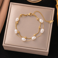 Bracelet double couche cloche lys acier titane haut de gamme polyvalent femme, bijoux mode bracelets fourniture en gros