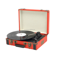 Bunter Holz-Plattenspieler mit Bluetooth und Line-Out, 33/45/78 U/min, Tragbarer Plattenspieler mit Stereo-Lautsprechern