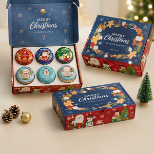 Christmas Scented Soy Wax Jar <b>Candle</b> 6-Piece Holiday <b>Gift</b> Box with Santa Snowman Design - Product Image 3