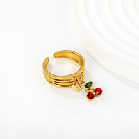 Bague empilable ajustable en acier inoxydable pour la création de bijoux DIY, avec breloques personnalisées en acrylique, zircon, émail, cœur, lune, étoile, cerise