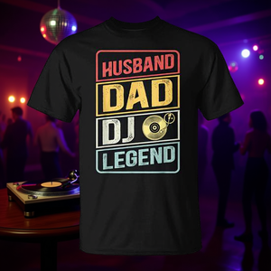 T-shirt da uomo nera taglia media per la festa del papà, modello Dad DJ Legend Retro - Product Image 3