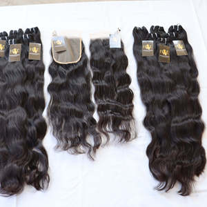 Mèches brésiliennes avec fermeture en dentelle, cheveux vierges avec cuticule alignée, vendeurs de cheveux avec fermeture frontale en dentelle avec mèches de cheveux humains - Product Image 1
