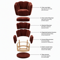 Fauteuil pivotant moderne en velours côtelé, design écaille de coquillage, avec base en socle, idéal pour hôtel