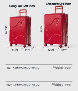 กระเป๋าเดินทางพีซีสีแดงคุณภาพสูงจากจีน ดีไซน์ทันสมัย ทนทาน กันน้ำ น้ำหนักเบา ล้อลากแบบตายตัว เหมาะสำหรับการเดินทางท่องเที่ยวกลางแจ้ง - Product Image 2