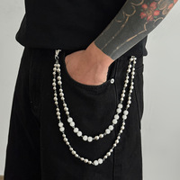 Großhandel Hip-Hop Tonperlen-Strass-Hosenkette Mehrschichtige Strass-Taillenkette Modeschmuck für Männer