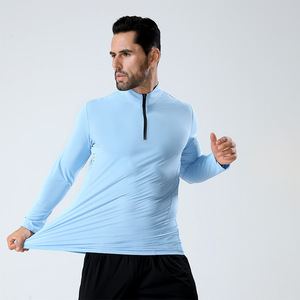 Casual cremallera correr manga larga estiramiento hombres deportes Color sólido <span class=keywords><strong>ropa</strong></span> de secado rápido cuello alto <span class=keywords><strong>ropa</strong></span> de trabajo apretado Top - Product Image 3