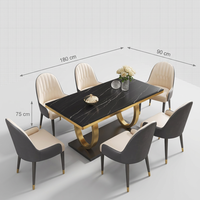 Ensemble de table à manger Lumio moderne minimaliste de luxe, plateau en marbre, base en acier inoxydable, 4, 6 ou 8 places, rectangulaire, en pierre frittée, pour usage domestique