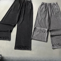 Celana Pria Custom 100% Katun Polos Tanpa Motif Tali Serut Longgar Model Distressed High Street dengan Saku C041001MJ  HHJ