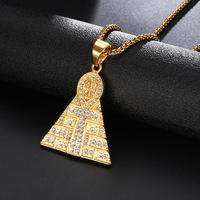 Collar con Colgante Pirámide Ankh de Acero Inoxidable Dorado, Cruz Egipcia CZ, Cadena de Caja, Joyería para Hombre y Mujer, Venta al por Mayor, OEM Personalizado