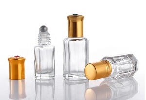 Botella de vidrio octogonal vacía de 3 ml, 6 ml, 12 ml, nueva, pequeña, para aceite de masaje, con bola de vidrio y acero. - Product Image 2