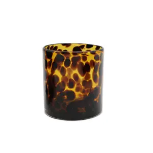 Handmade oval amber glass tumblers for candles tortoise leopard print empty candle jar
