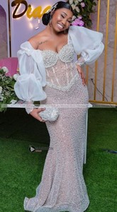 Perlas africanas sirena vestidos de <span class=keywords><strong>novia</strong></span> para <span class=keywords><strong>novia</strong></span> fuera del hombro manga larga lentejuelas rebordear jardín segundos vestidos de recepción de boda - Product Image 2