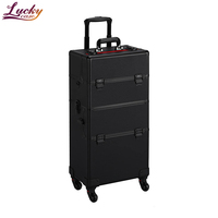 Design de mode Portable 4 en 1 Roulant Maquillage Train Cas Chariot En Aluminium Cadre Verrouillable Beauté Cosmétique Cas