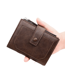 2025 New Men's Genuine Leather Vintage Portable Short Multi-Card & Driver's License <b>Wallet</b> with Polyester Lining - Product Image 1