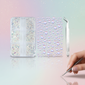 D0100HXNP6J คริสตัลติดเล็บแบบหลังแบน 80-100 ชิ้น หลากสีสัน สำหรับตกแต่งงานฝีมือ พร้อมแหนบ บรรจุในกล่องพลาสติก - Product Image 2