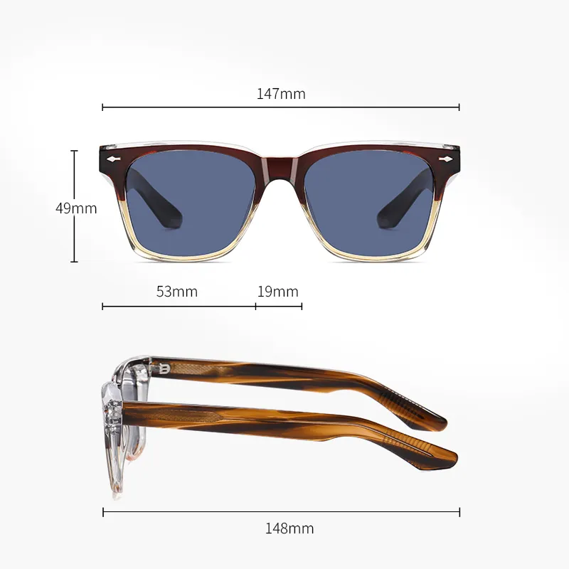 Transparent Rectangle Square Metal Trim Decoration Sunglasses 2024 Polarized Wood Grain Sunglasses for Men Women