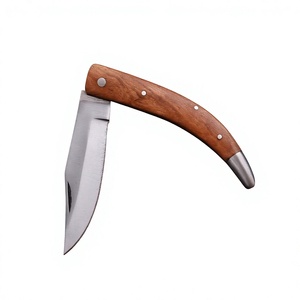 มีดพับ EDC สำหรับตั้งแคมป์ ด้ามไม้ ปลายใบมีดเหล็ก พร้อมปลอกหนัง แบบ DIY OEM - Product Image 2