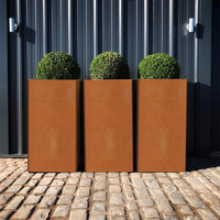 Corten Pot bunga baja Pot vertikal besar Corten Steel Taman tepi bulat penanam baja Corten