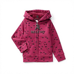 Relevo Hooded Zip-Up <b>Sweatshirt</b> <b>Pink</b> Bow Print Regular Fit Unisex Casual Autumn Wear - Product Image 1