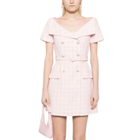 Robe en tweed ornée de luxe personnalisée à manches courtes avec ceintures à la française Mini robe tricotée droite pour filles de carrière pour femmes d'affaires