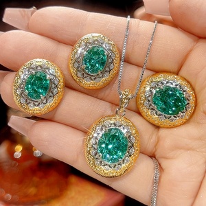 Fashion Jewelry <b>Set</b> 10*12-8*10mm Paraiba Green Zirconia <b>Necklace</b> <b>Earrings</b> <b>Set</b> - Product Image 3
