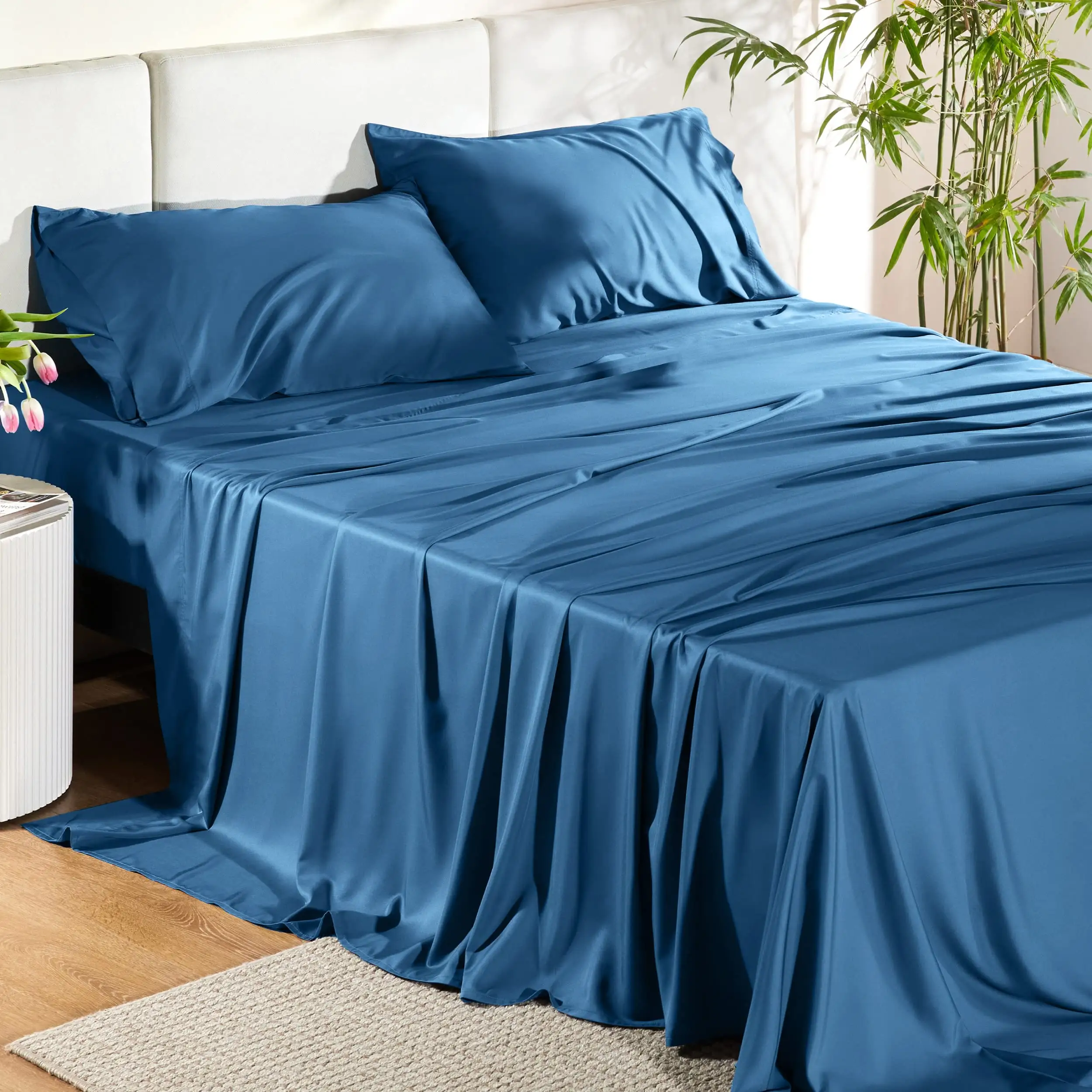 カスタム製品19mmダブル枕カバーとシーツセット100% 本物のシルク寝具セット