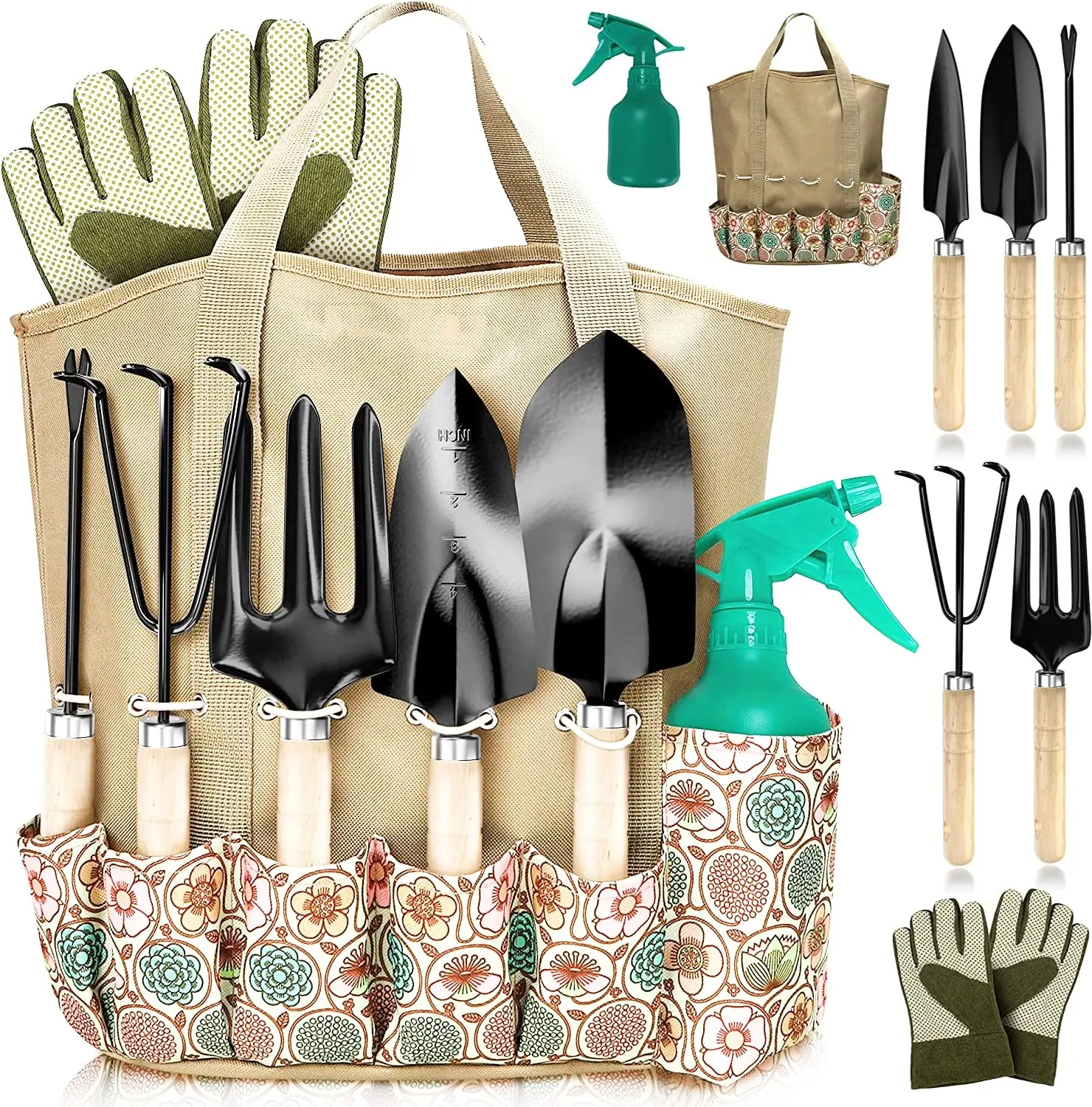 Heavy Duty Hand Gardening Tools Kit with Storage Organizer Ergonomic Set Digging Weeder Rake Shovel Garden hand Tools Set