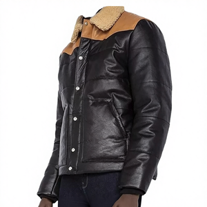 Veste de moto en cuir véritable de mouton pour homme, fermeture éclair sur le devant, mode de rue, coupe-vent, automne-hiver, décontracté pour le travail - Product Image 4