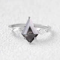 Bague de fiançailles en argent sterling 925 en forme de cerf-volant avec diamant sel et poivre et quartz, ensembles de bagues à pierre taillée en cerf-volant, vente en gros de bijoux