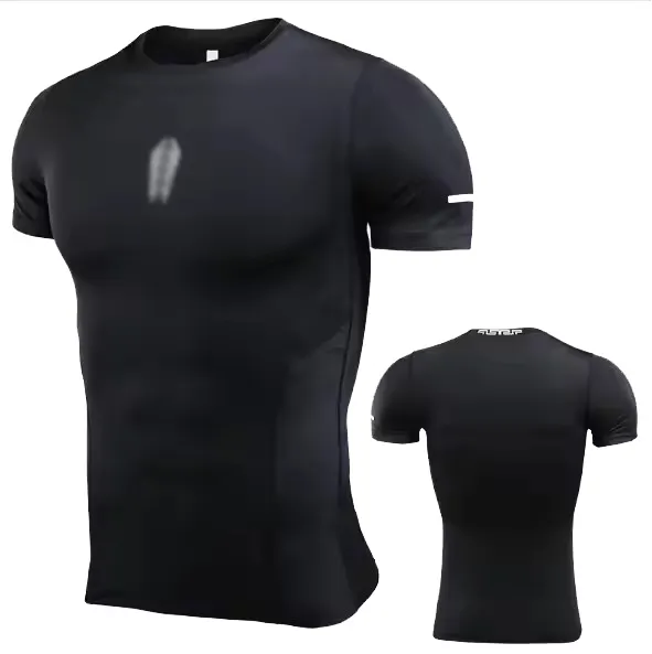 Kaus Olahraga Pria, Baju Fitness Lengan Pendek Cepat Kering, Kaus Kompresi Logo Reflektif Cetak, Pakaian Olahraga Gym, Pakaian Aktif Pria