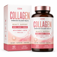 Comprimés de peptides de collagène hydrolysé de type I et III avec vitamine C et biotine, formule beauté et nutrition, soin de la peau, des cheveux et des ongles, marque privée