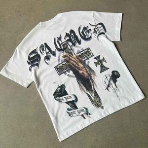 Expédition dans les 7 jours en stock 350gsm 100% coton T-shirt vierge surdimensionné pour hommes impression uni lourd personnalisé de haute qualité - Product Image 5