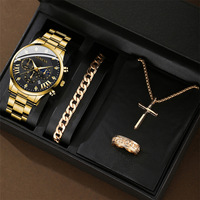 Jam Tangan Quartz Kalender Pria Mewah, Jam Tangan Bisnis Fashion Pria, Jam Tangan Pria Reloj Hombre, Set Perhiasan Salib 3PCS/Set