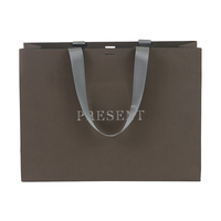 Sacs en papier gris avec votre propre logo, sacs d'emballage de luxe pour boutique, avec poignée en ruban, logo personnalisé
