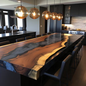 Comptoirs de <span class=keywords><strong>cuisine</strong></span> Live Edge en bois massif sur mesure Hauts de l'île Dessus de vanité et dessus de table Plateaux de <span class=keywords><strong>cuisine</strong></span> en époxy - Product Image 5