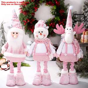 Ornamenti Natalizi in Peluche Fatti <span class=keywords><strong>a</strong></span> Mano, Adorabile Bambola di Babbo <span class=keywords><strong>Natale</strong></span> Rosa con Gambe Estensibili e Retrattili, Stile Europeo, Ecologica - Product Image 1