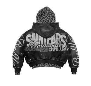 Veste vintage pour homme MICHI à double couche avec impression DTG intégrale, motif léopard, coupe ample, effet délavé à l'acide, style streetwear, avec survêtement côtelé haute densité - Product Image 5