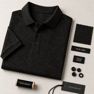 Polo homme noir et or à manches courtes, micro-points, polo de golf haut de gamme, logo personnalisé, marque privée, fabricant OEM ODM, fournisseur - Product Image 2