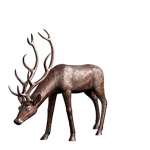 Statue de renne décorative grandeur nature en bronze, technique de moulage à la main, pour jardin et décoration extérieure - Product Image 1