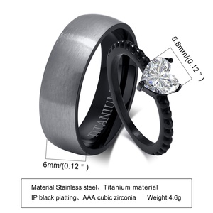 OEM Fashion Custom Fashion Wedding Diamond <b>Rings</b> Stainless Steel Engagement <b>Couple</b> <b>Ring</b> Set - Product Image 2