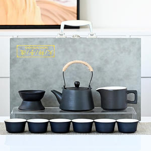 Juego de Té Completo de Diez Piezas, Tetera de Cerámica Negra con Asa, Juego de Regalo Comercial Dehua - Product Image 1